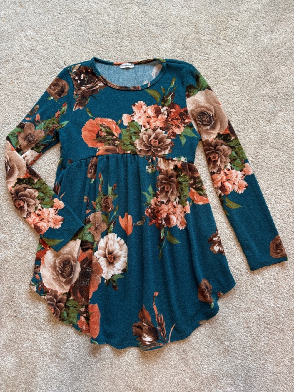 Egs California Babydoll Tunic Top Small Teal Floral Empire Waist Flowy Boho